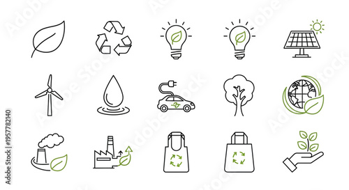 eco friendly icons for sustainable living.