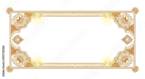 Golden decorative frame for Ram Navami festival celebration on social media with Indian architecture and design elements