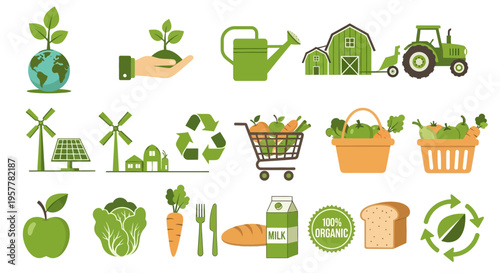Eco friendly icons for sustainable living.