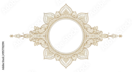 Golden ornate frame with intricate floral patterns and shapes for Ram Navami festival celebration on a white background