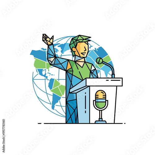 A man giving a speech globally.