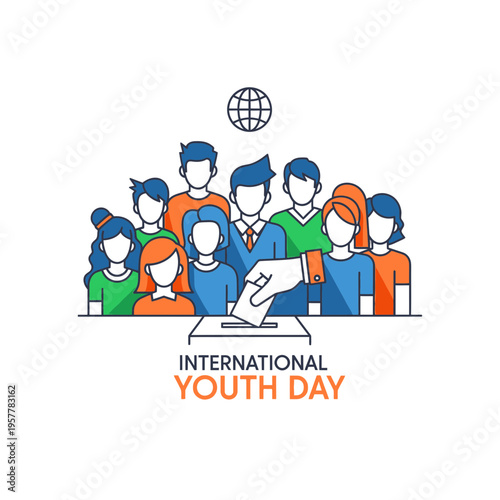 International Youth Day celebration with diverse group of young people.