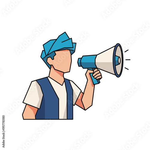 Cartoon man holding a megaphone.
