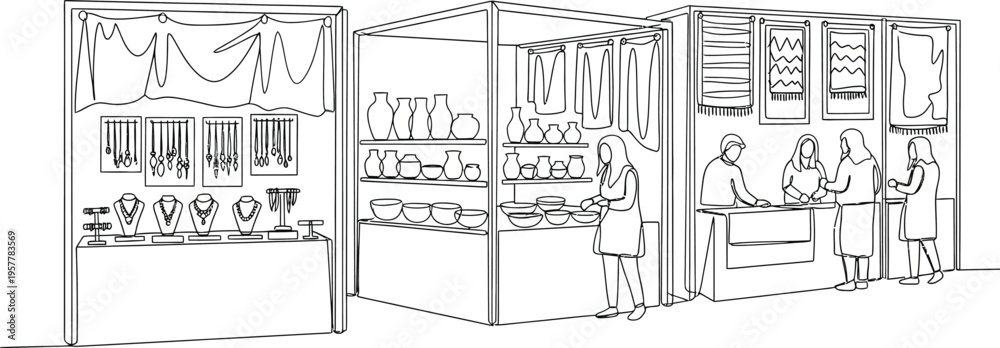 Naklejka premium Sketch of a house interior with people