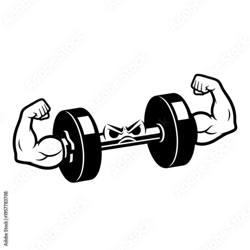 Muscular arms lifting dumbbell weights strong.