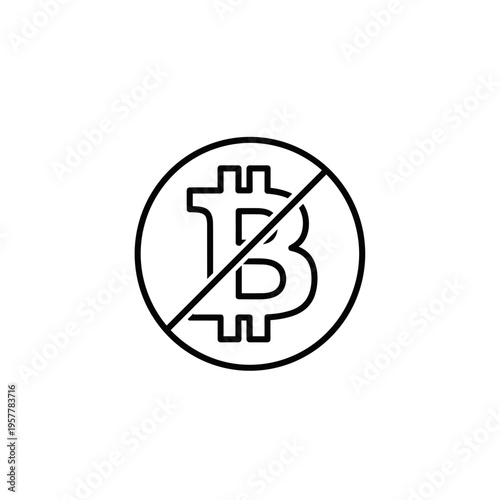 No Bitcoin Cryptocurrency Ban Symbol Icon.