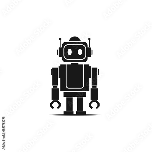 Robot with headset and antennae standing.
