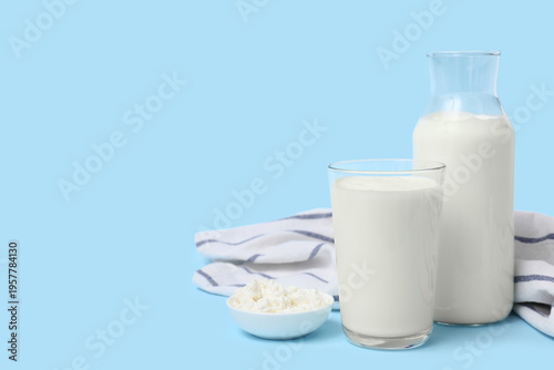 Glass of fresh kefir and bo...