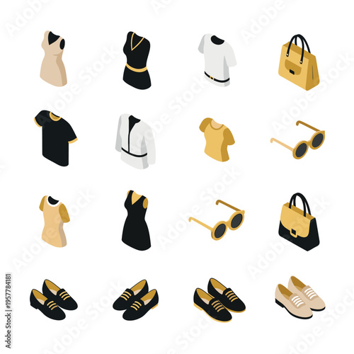 Fashion clothing and accessories icons.
