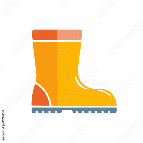 Colorful illustration of a rubber boot in shades of orange and yellow, vector graphic