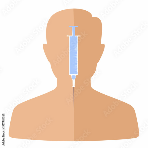 Medical illustration of syringe injecting into silhouette of head