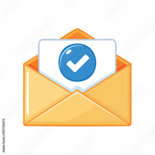 Opened envelope with a verification checkmark symbol, vector icon