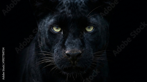 Black panther close up glowing eyes dark night wild animal face portrait 4k Generative AI