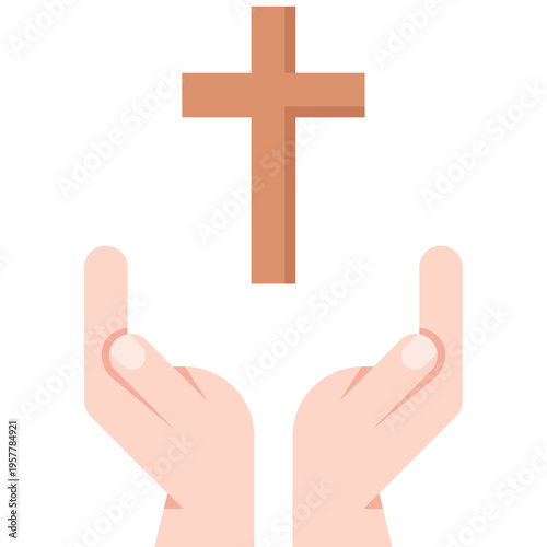 Praying Hands With Cross Christian Faith Symbol