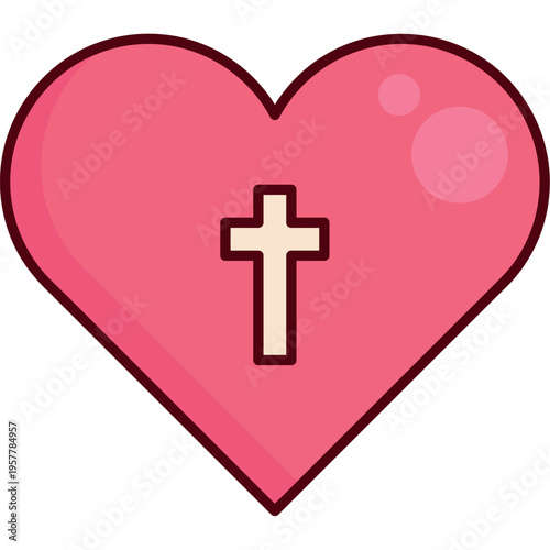 Sacred Heart With Cross Christian Symbol