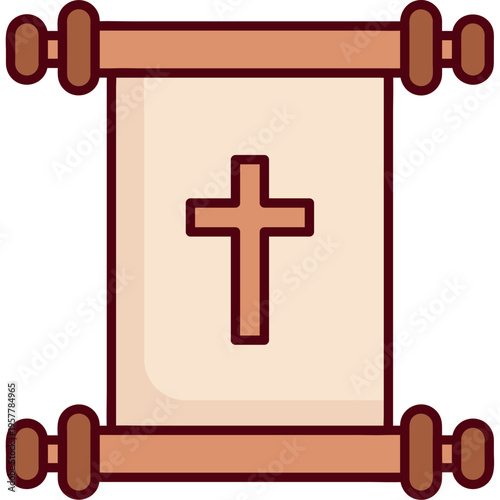 Religious Scroll With Cross Sacred Scripture Symbol