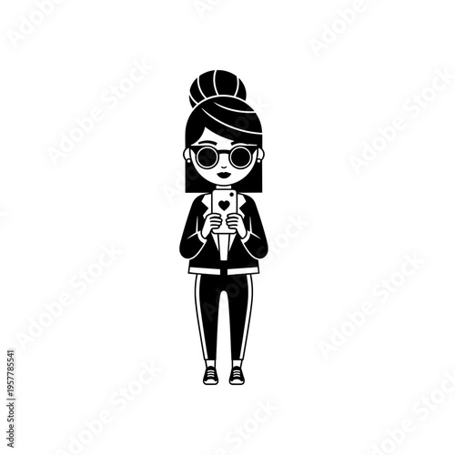 Woman wearing sunglasses and jacket.