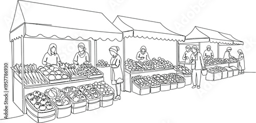 outdoor market stalls with fresh produce