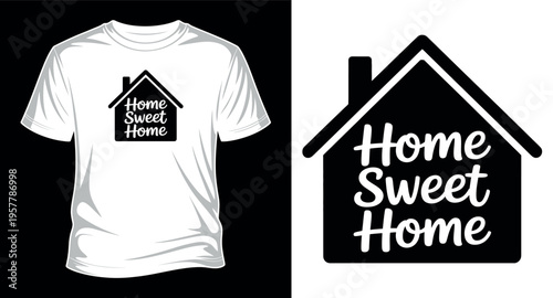 Home sweet home typography inside house outline, graphic design for t-shirt vector art print templet