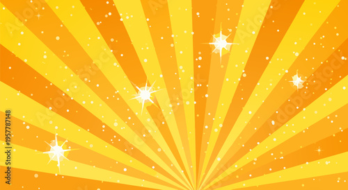 Abstract Bursting Sun Rays Vector Illustration with Glittering Sparkles on a Vibrant Orange Background