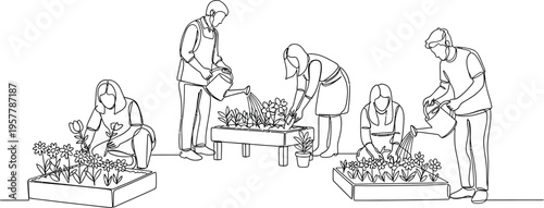 people gardening together outdoors