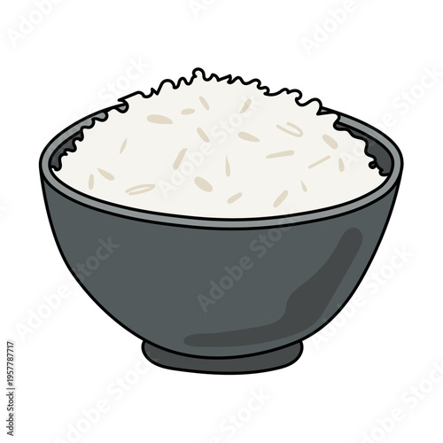 Vector illustration of a bowl of white rice isolated on white background
