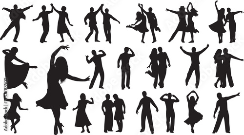 Silhouettes of people dancing and posing in various styles