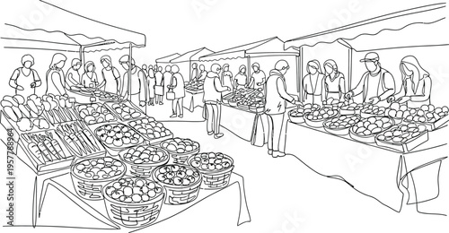 people shopping at outdoor market stalls
