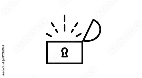 Simple vector illustration of an open chest with a keyhole icon, glowing with light, representing an exciting discovery, secret, or a valuable solution.
