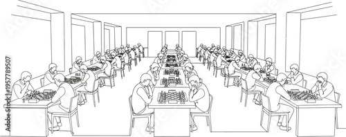 black and white illustration of a restaurant interior