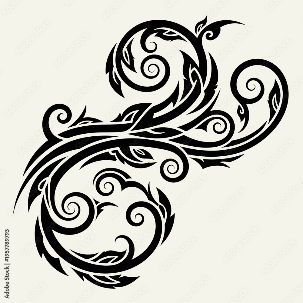Fototapeta premium Intricate tribal tattoo design with swirling patterns.
