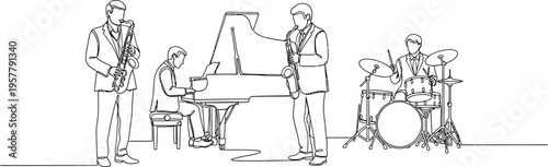 jazz band sketch, musicians playing instruments