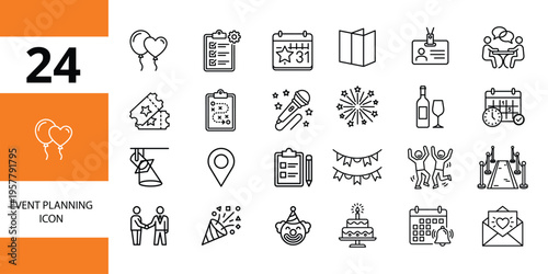 Celebration party icons collection: birthday, holiday, event, fun symbols set, party popper