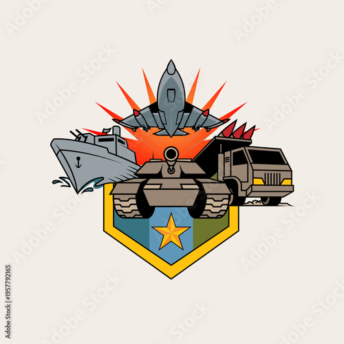 Military War Armada and Defense Vehicles Illustration
