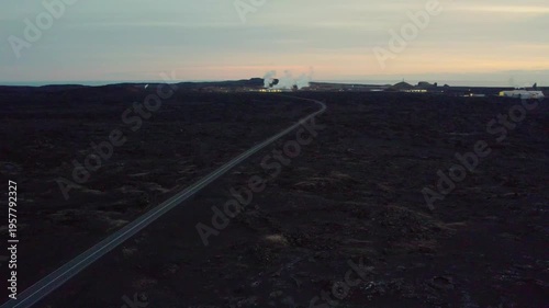 drone shot of a bridge between continents in Iceland black soil