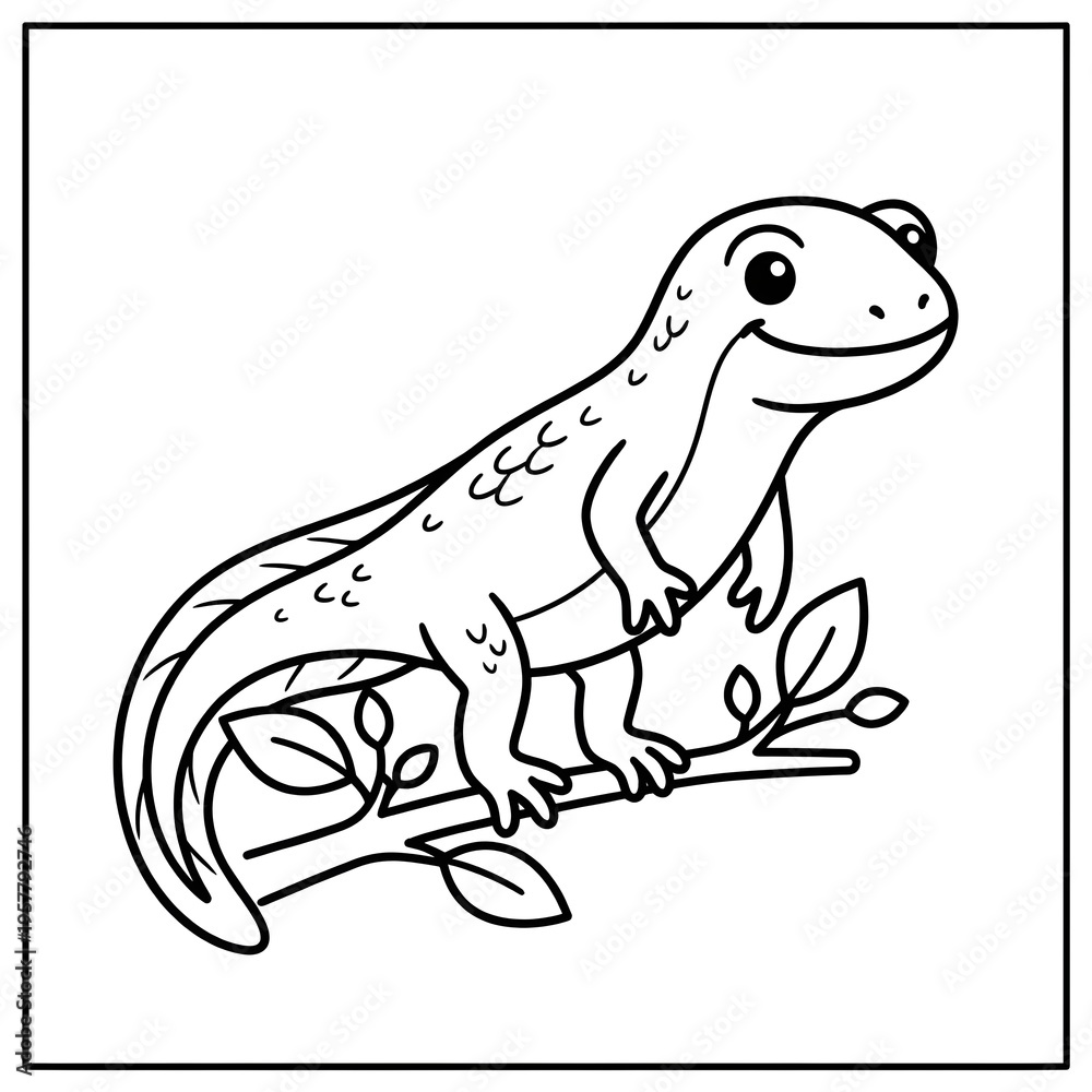 Fototapeta premium Newt Outline Illustration for Kids – Reptile Coloring Page Clipart