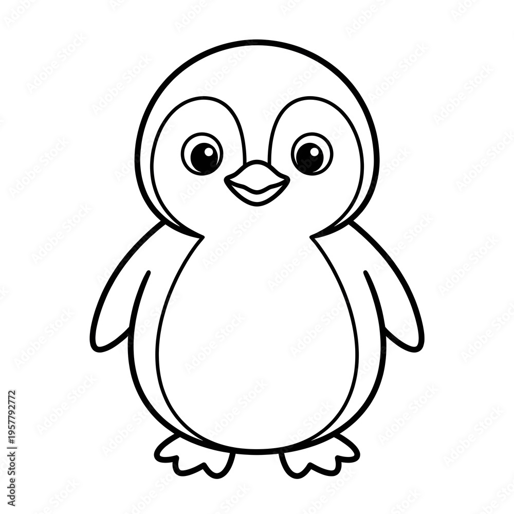 Fototapeta premium Cute Penguin Outline Illustration for Kids – Cartoon Animal Coloring Page