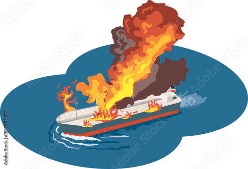 炎上する石油タンカーのイメージイラスト