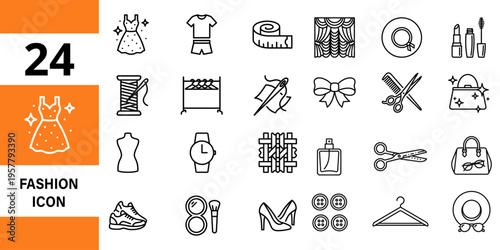 Fashion icons: clothing, style, sewing, shopping, and accessory design elements, t shirt