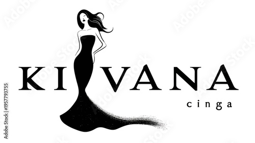Elegant silhouette of a woman in a long flowing evening dress, fashion, beauty, and luxury apparel concept design illustration