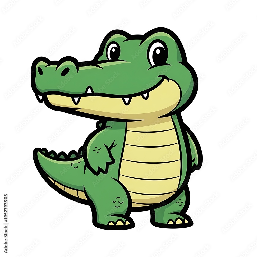 Obraz premium Smiling cartoon crocodile illustration green.