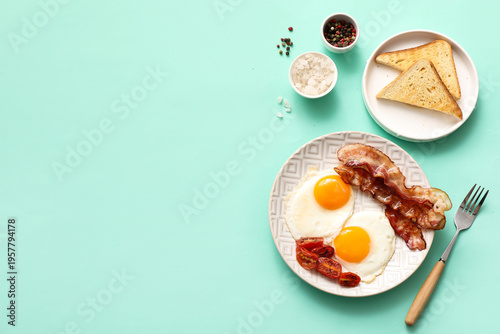 Plate with tasty fried eggs...