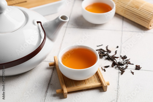 Teapot, cup of tea and dry ...