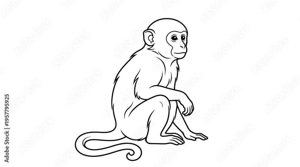 Obraz premium Monkey sitting on ground looking ahead.