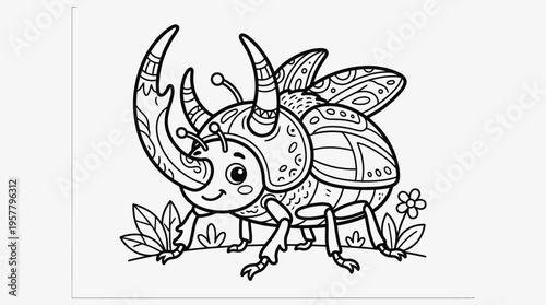 Smiling Cartoon Beetle Insect Creature.