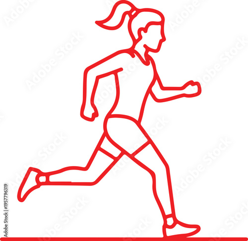 Woman Running Line Icon, Female Jogger Outline Vector, Fitness Exercise Sprint Illustration Editable Stroke