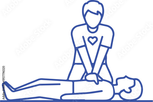 First Aid CPR Rescue Line Icon, Emergency Cardiopulmonary Resuscitation Illustration, Medical Help Outline Vector