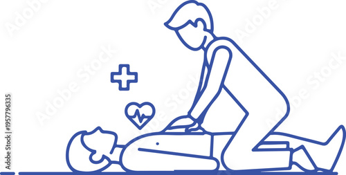 First Aid CPR Rescue Line Icon, Emergency Cardiopulmonary Resuscitation Illustration, Medical Help Outline Vector