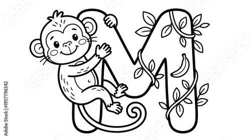 Monkey Hanging From Letter M.