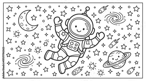 Smiling astronaut in space suit floating.